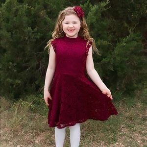 Girls’ Mock Neck Lace Dress & Matching Headband